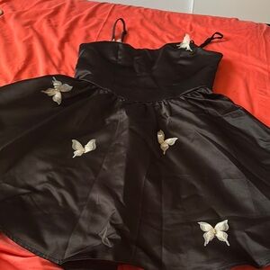 Elegant Black  Dress with Butterfly Accents